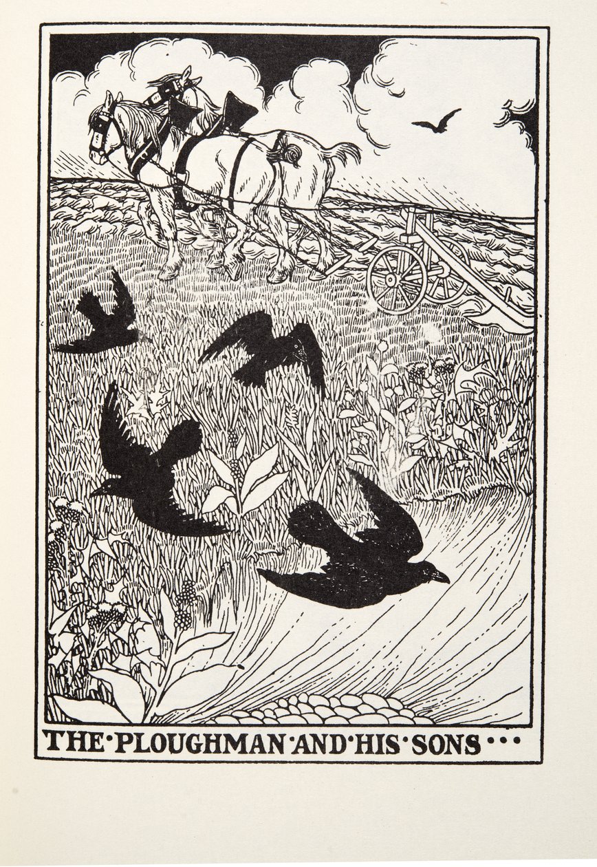 Oráč a jeho synové, z Fontaine Fables, hospoda. 1905 od Percy J. Billingshurst