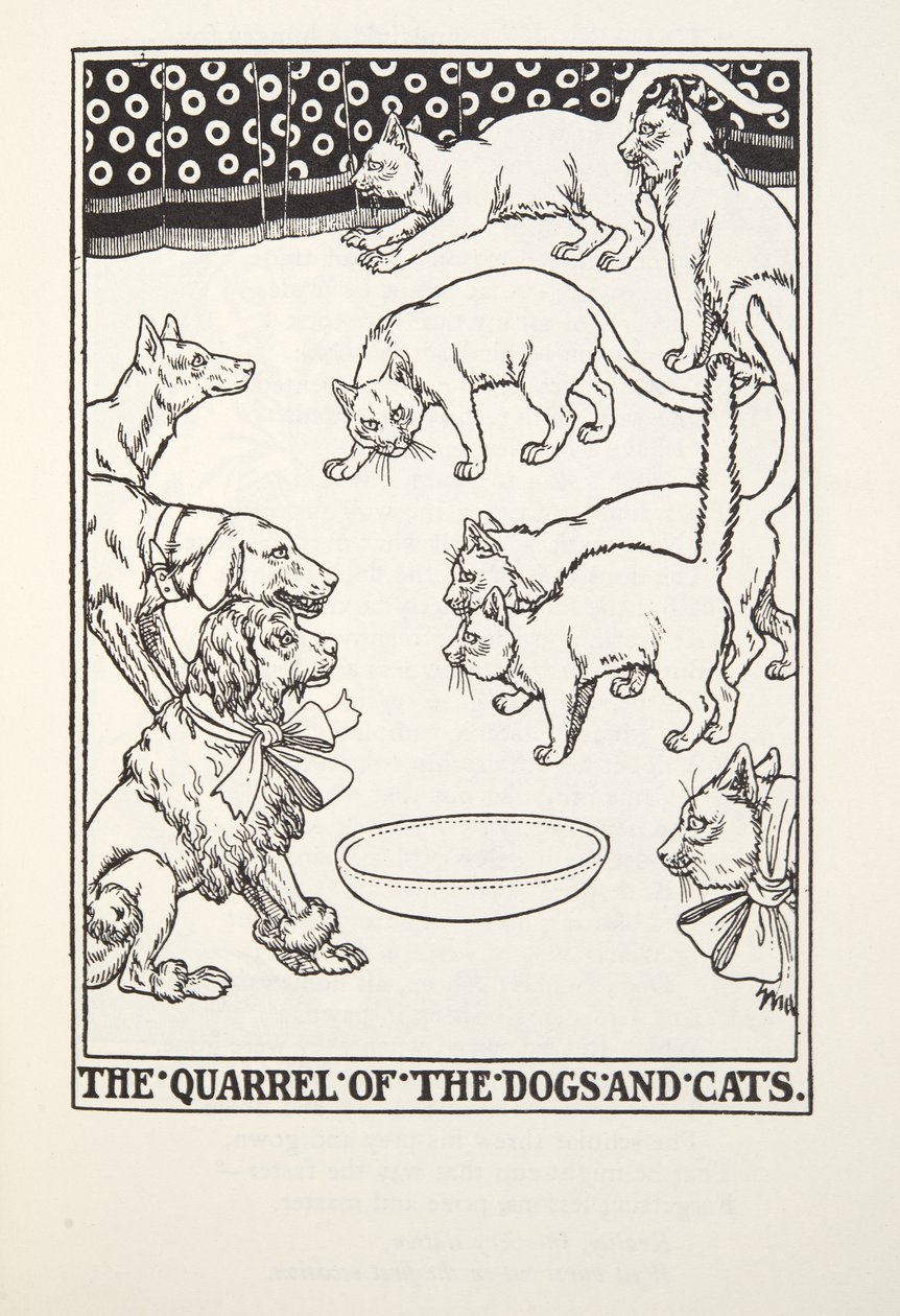 Hádka psů a koček, od Fontaine Fables, hospoda. 1905 od Percy J. Billingshurst