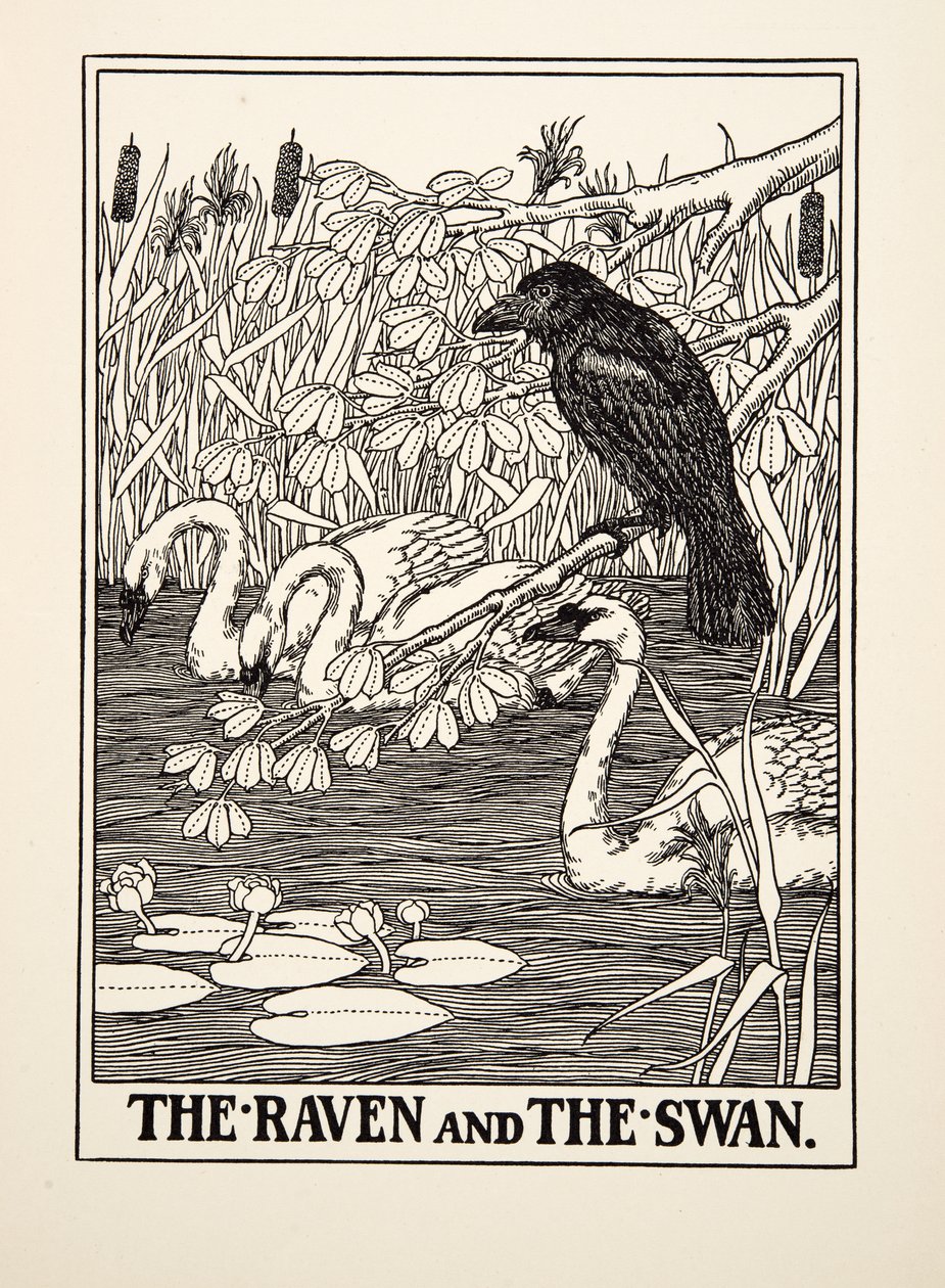 Havran a labuť, ze sta Ezopových bajek, pub.1903 od Percy J. Billingshurst
