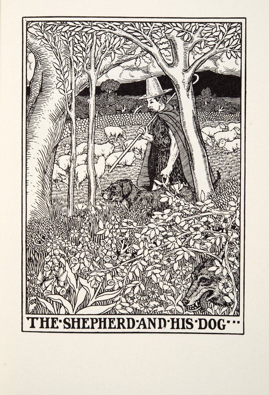 Pastýř a jeho pes, z Fontaine Fables, hospoda. 1905 od Percy J. Billingshurst