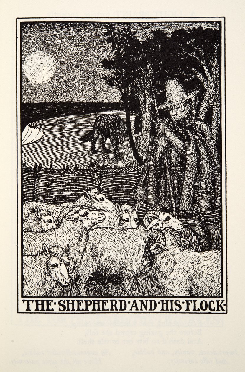 Pastýř a jeho stádo, z Fontaine Fables, hospoda. 1905 od Percy J. Billingshurst