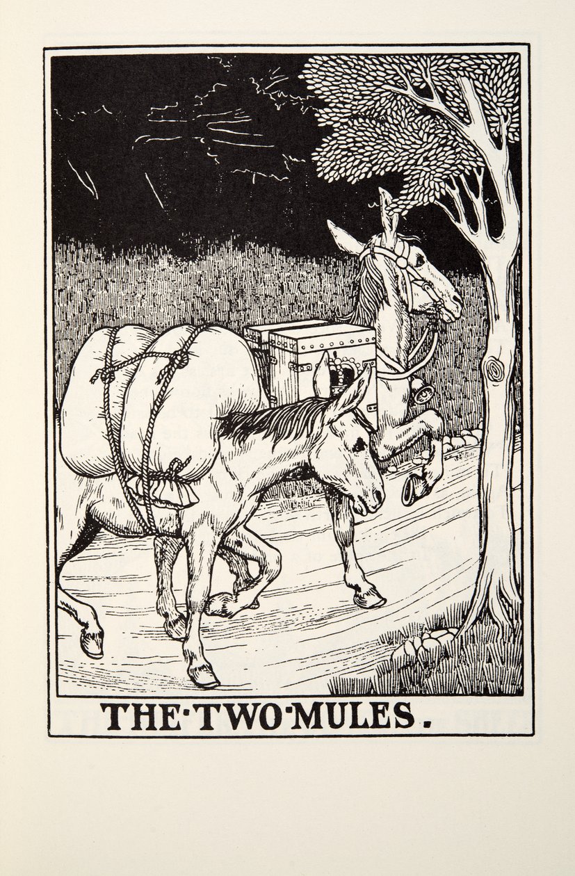 The Two Mules, from Fontaine Fables, pub. 1905 od Percy J. Billingshurst