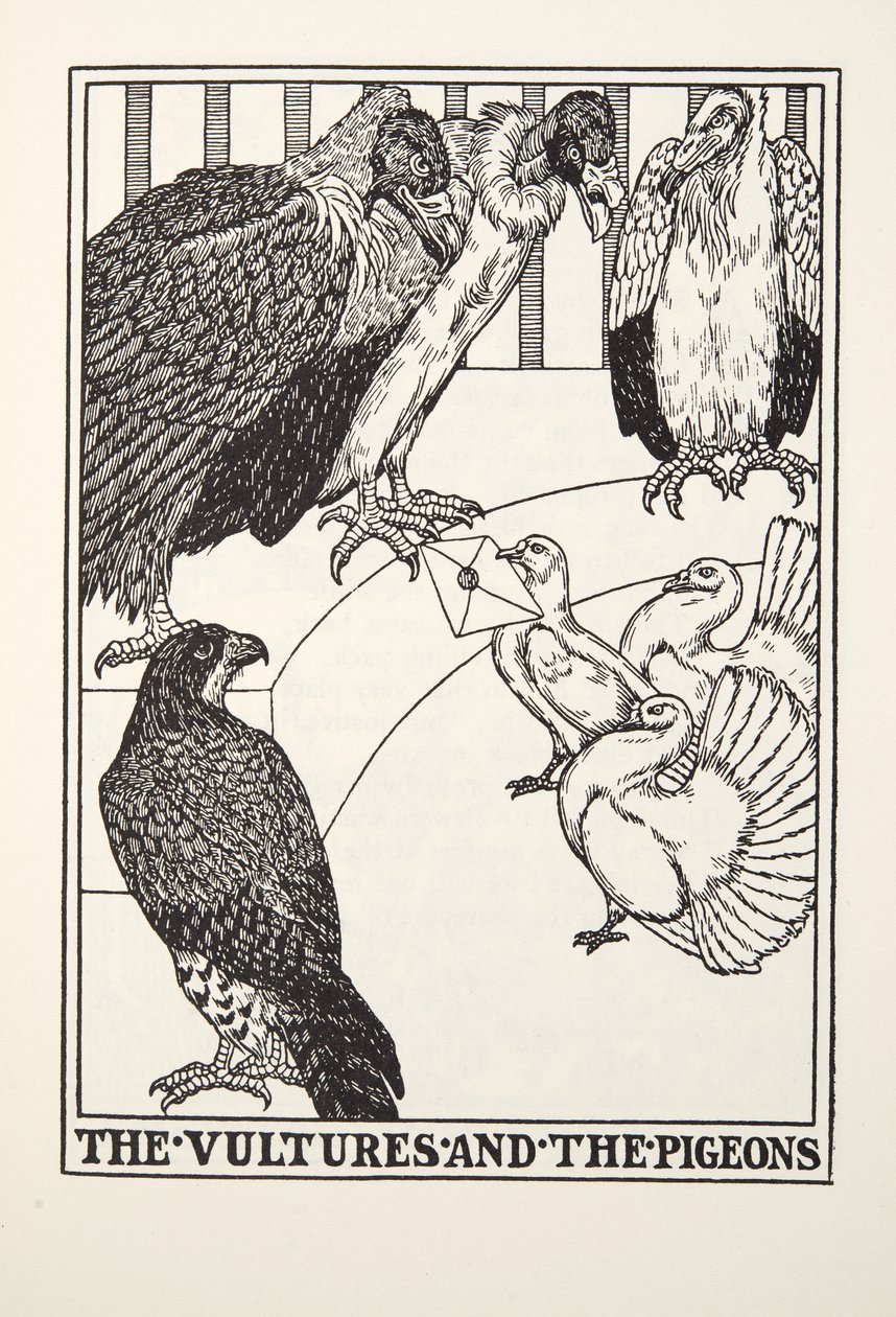 The Vultures and the Pigeons, z Fontaine Fables, hospoda. 1905 od Percy J. Billingshurst