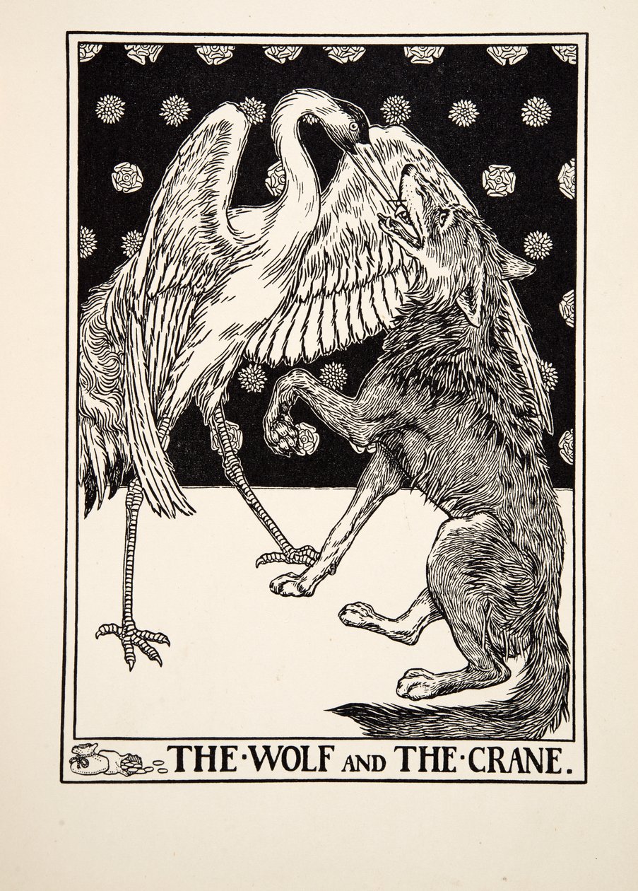 Vlk a jeřáb, ze Sto Ezopových bajek, pub.1903 od Percy J. Billingshurst