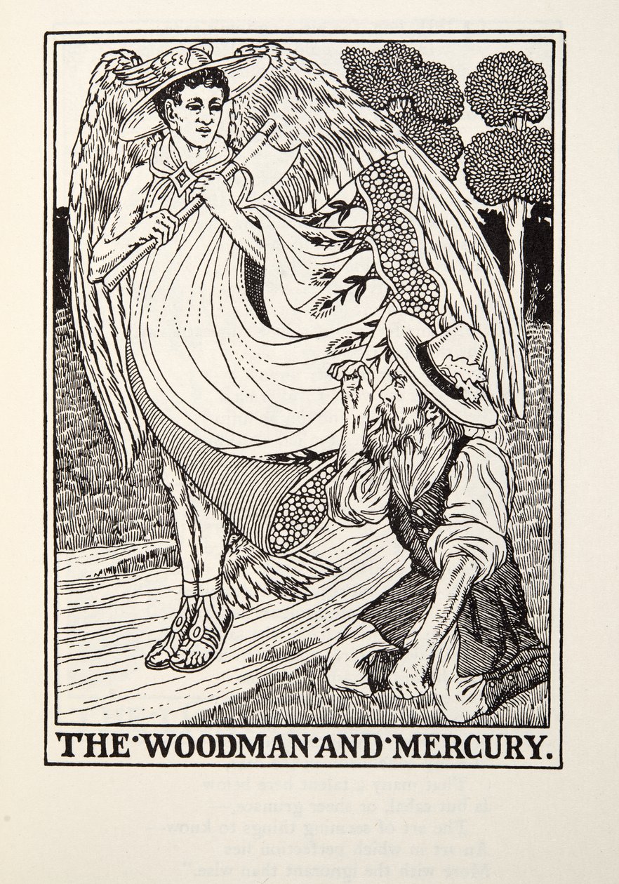 The Woodman and Mercury, z Fontaine Fables, hospoda. 1905 od Percy J. Billingshurst