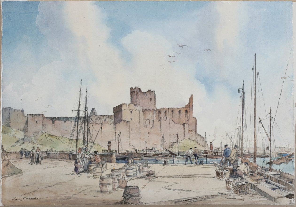 Peel Castle, Isle of Man (tužka a akvarel na papíře) od Percy Lancaster