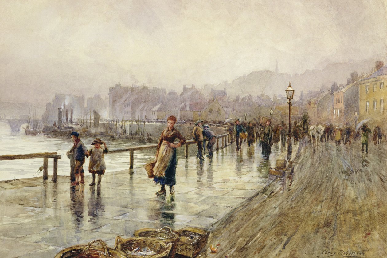 Mokrý den ve Whitby (akvarel na papíře) od Percy Robertson