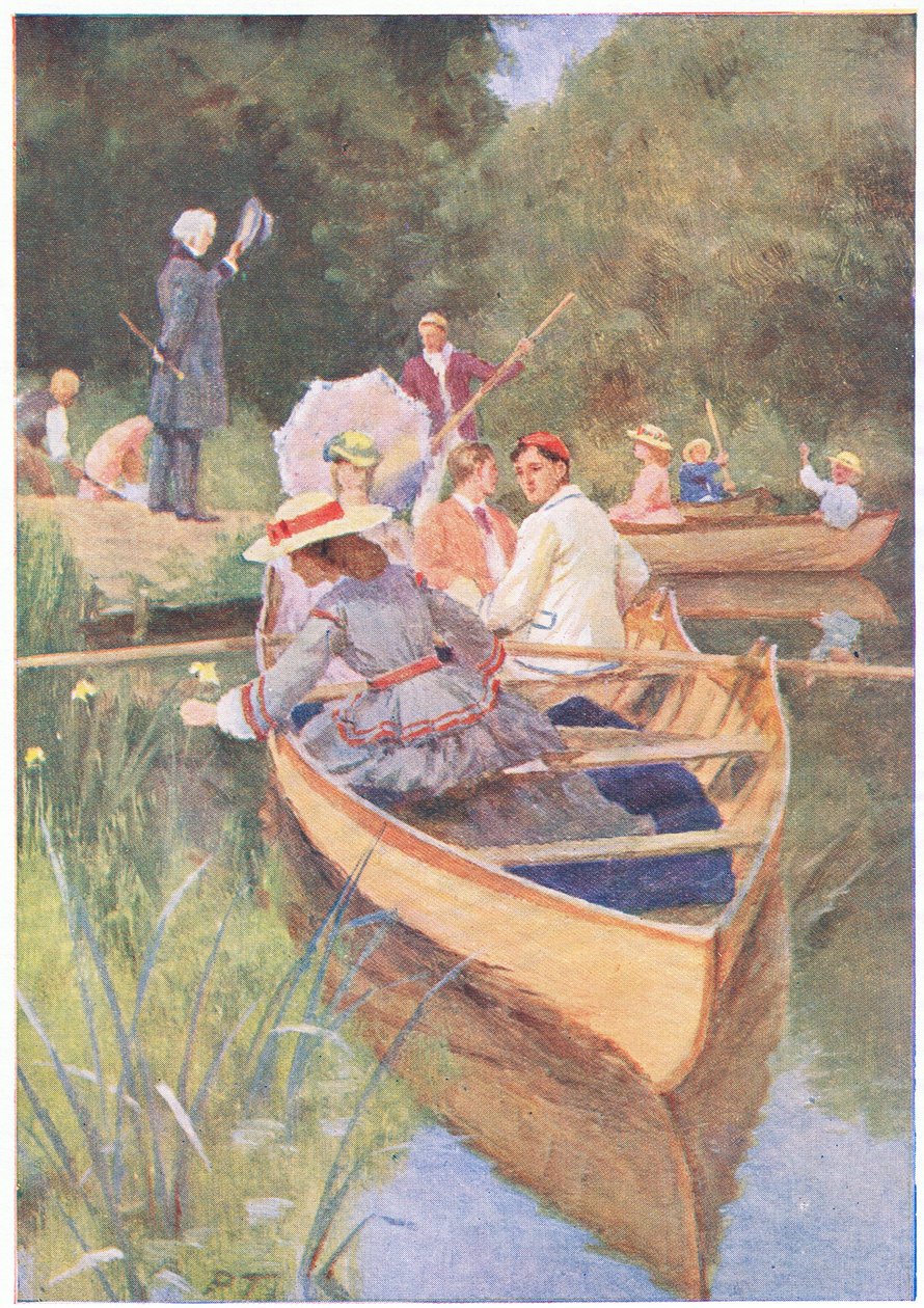Laurie a Jo veslovali na jedné lodi z knihy Little Women vydané nakladatelstvím Associated Newspapers Limited, kolem roku 1940 (barevně lito) od Percy Tarrant