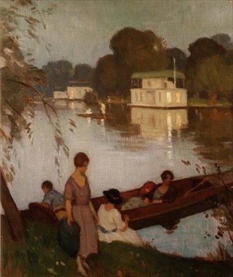 Na Temži, kolem roku 1925 (olej na plátně) od Percy William Gibbs