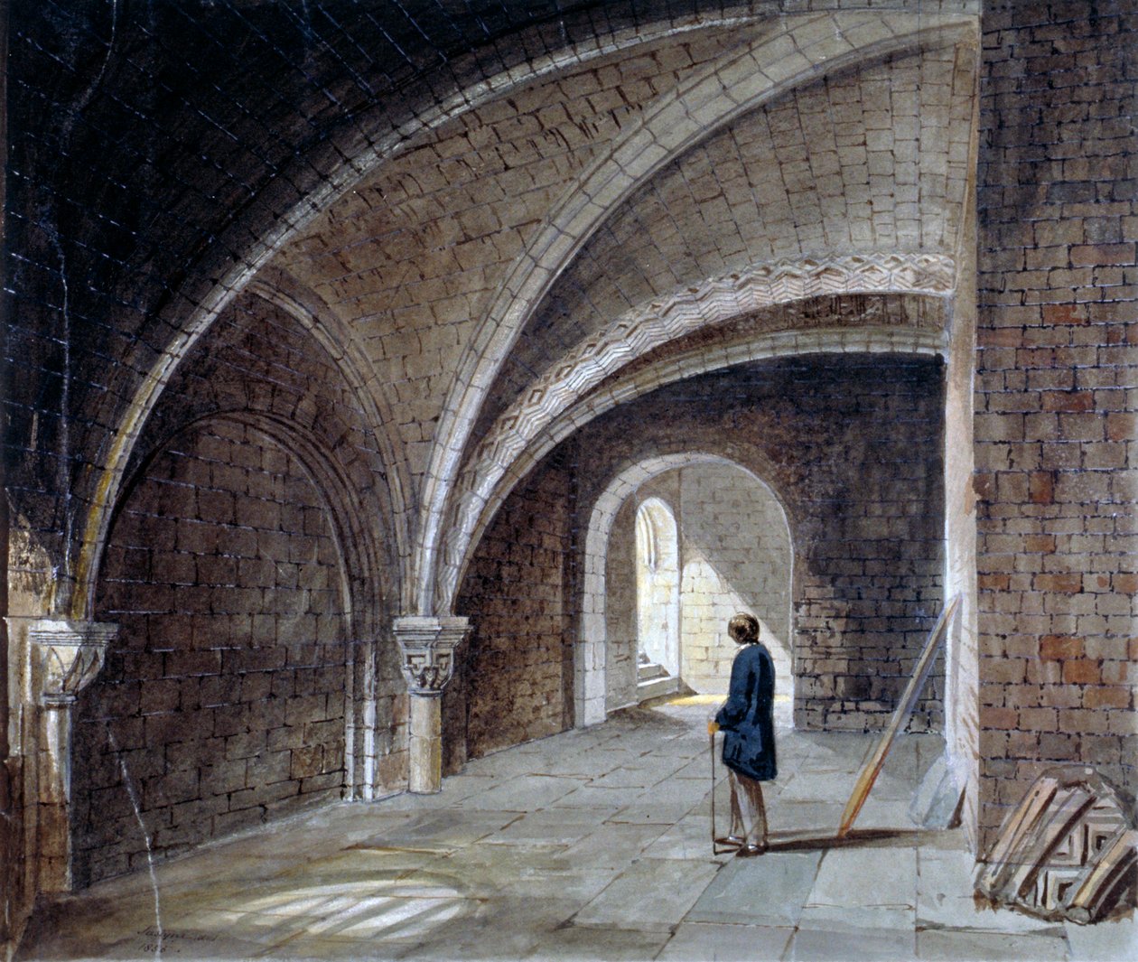 Krypta pod kostelem svatého Jakuba ve zdi, Wood Street Square, City of London, 1855. od Percy William Justyne