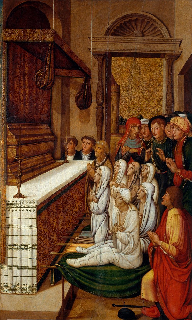Šest vzkříšení devant les reliques de saint Etienne - Šest vzkříšení před relikviemi svatého Štěpána - Peinture de Pere (Pedro) Gasco (1502/05-1546) - c.1535 - Tempera na panelu - 146,7x88,5 - Museu Nacional d 