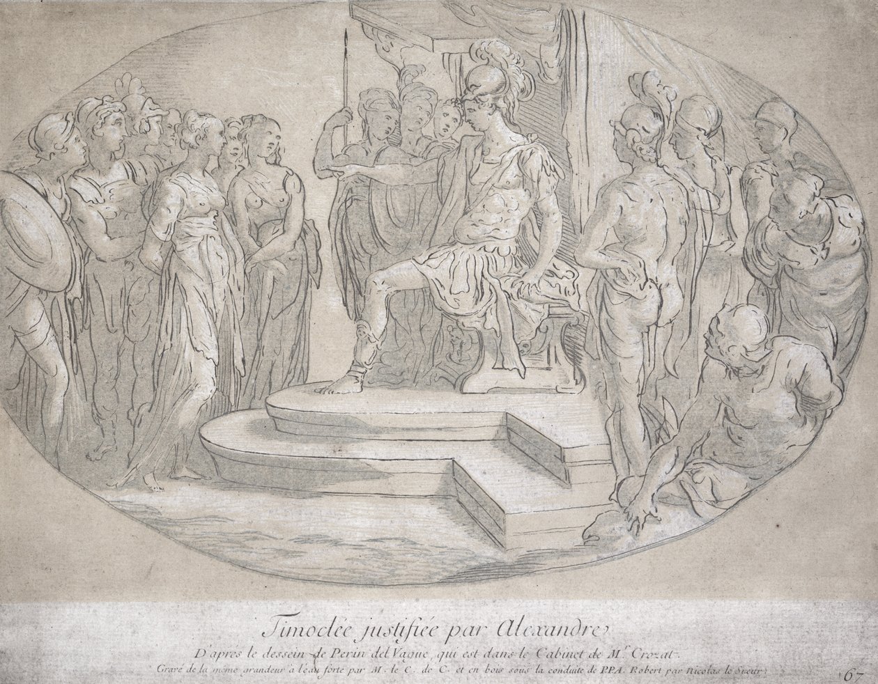 Alexandre et Timoclee, rytý Nicolas Lesueur (1691-1764) (litho) od Perino del Vaga