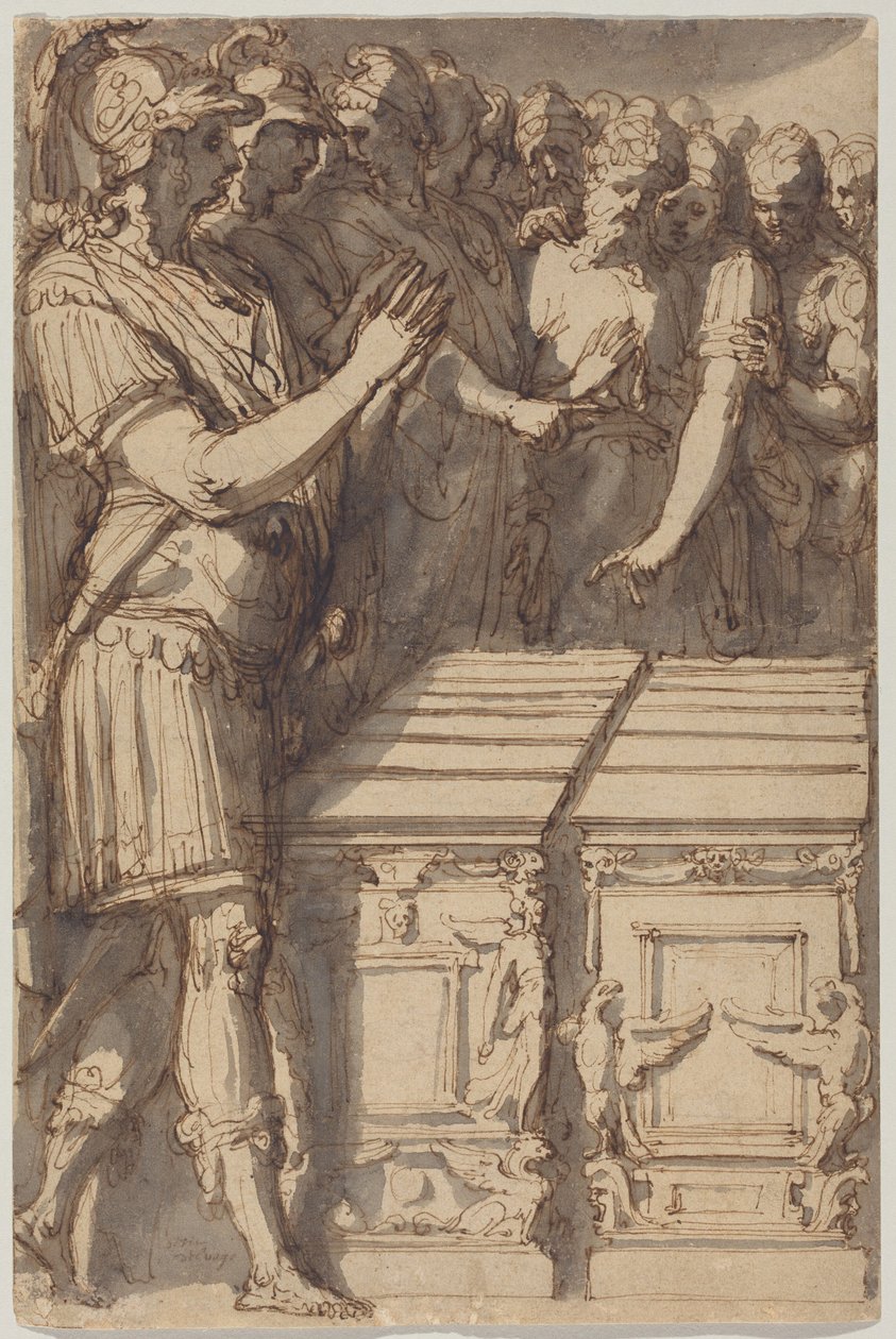 Alexandr zasvěcuje oltáře dvanácti olympským bohům od Perino del (1501-47) Vaga