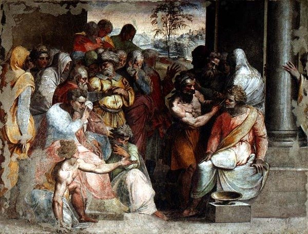 Zaleukův soud, asi 1525 (freska) od Perino del Vaga