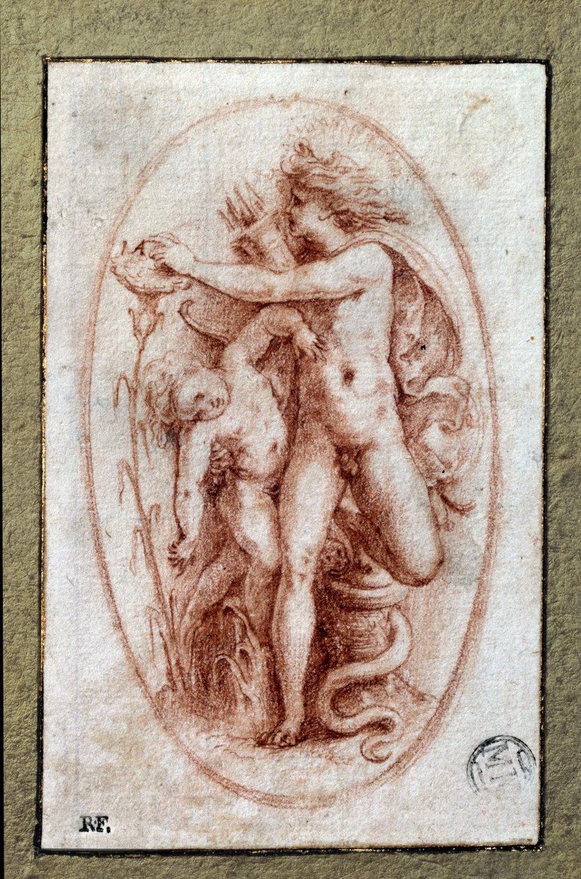 Apollo a Hyacint. Kresba a la sanguine od Pietra Buonaccorsiho (1500-1546 / 47), také známého jako Pierino del Vaga od Perino del Vaga