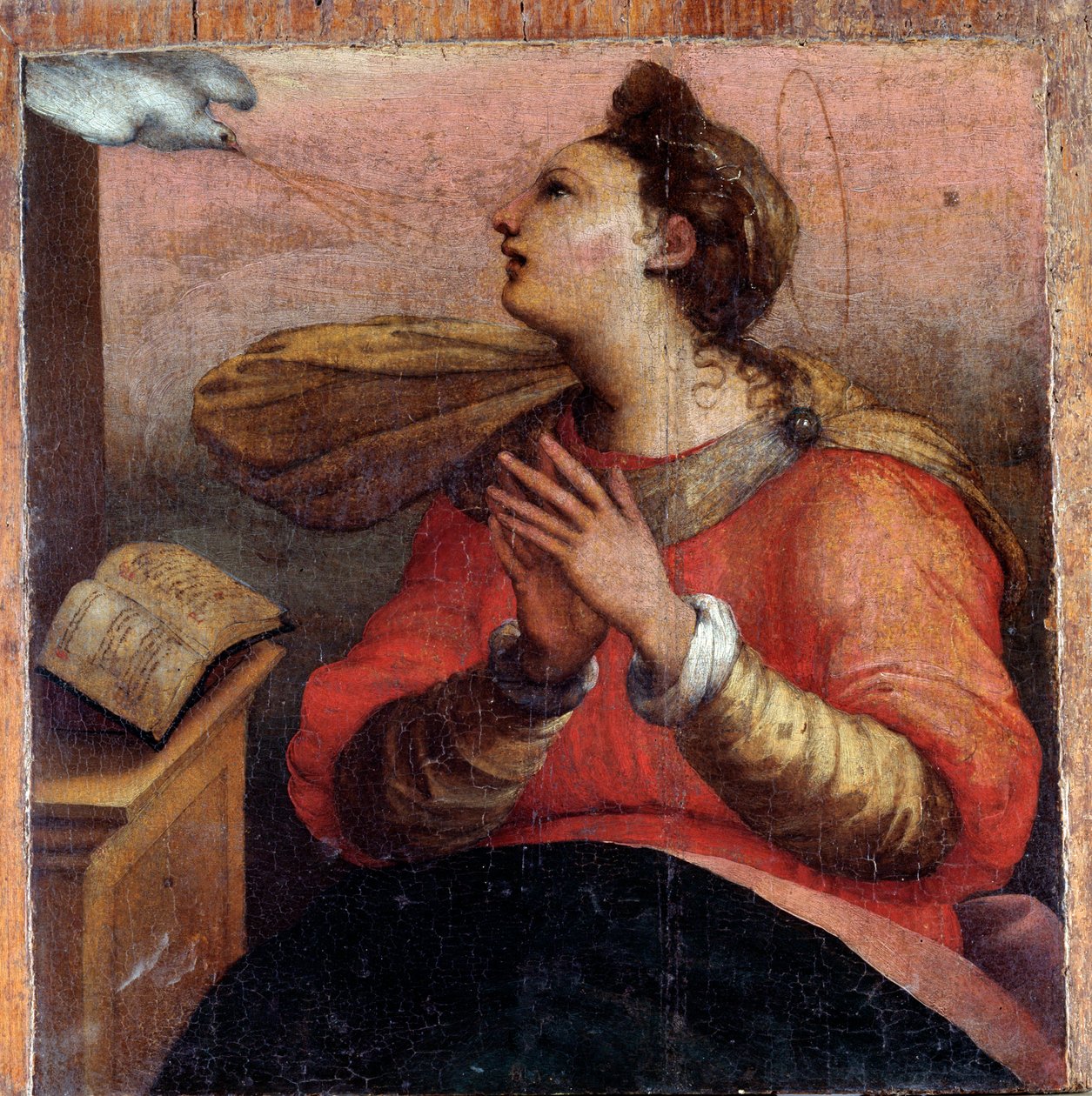 Panna zvěstování, detail (olej na panelu, kolem 1535) od Perino del Vaga