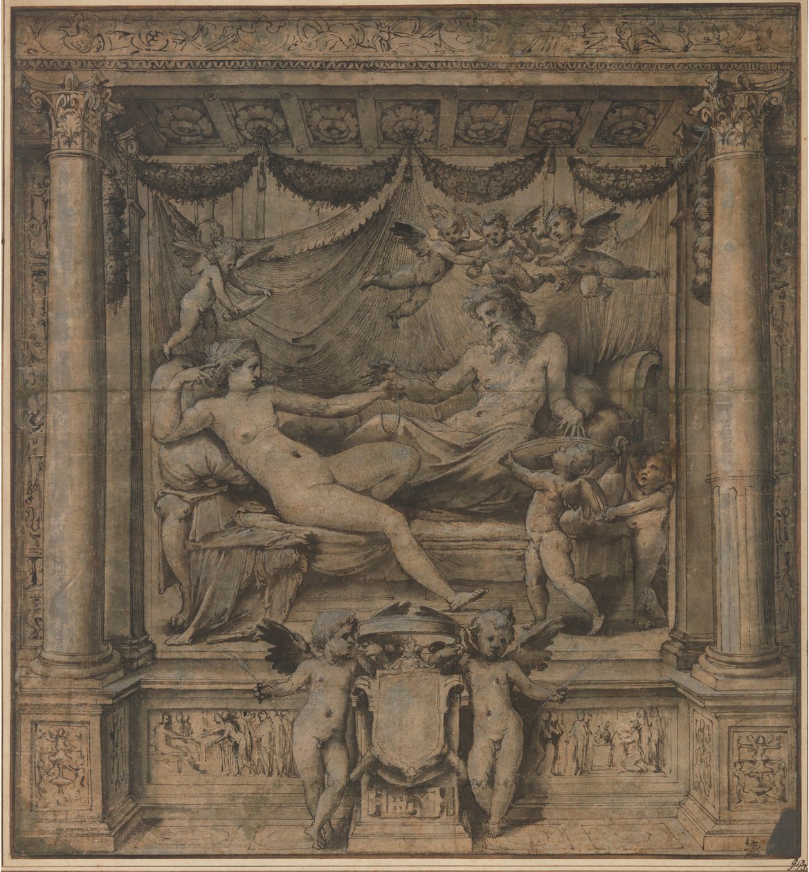 Jupiter a Juno: Studie pro tapisérie „Furti di Giove“, ca. 1532-35. od Perino del Vaga