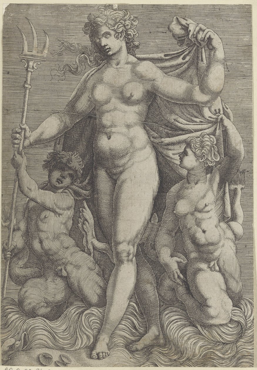 Thetis se dvěma tritony Neptun a Thetis s mořskými bohy a mořskými koňmi (název série) od Perino del Vaga