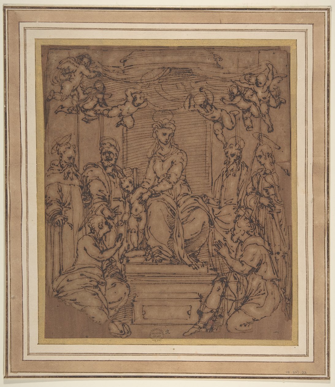 Panna a dítě na trůnu se svatým Antonínem opatem, svatým Petrem, svatým Pavlem..., 1522-23. od Perino del Vaga