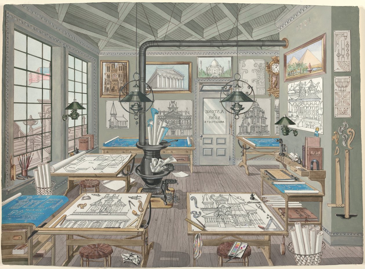 Architektova výkresová místnost, 1884 od Perkins Harnly