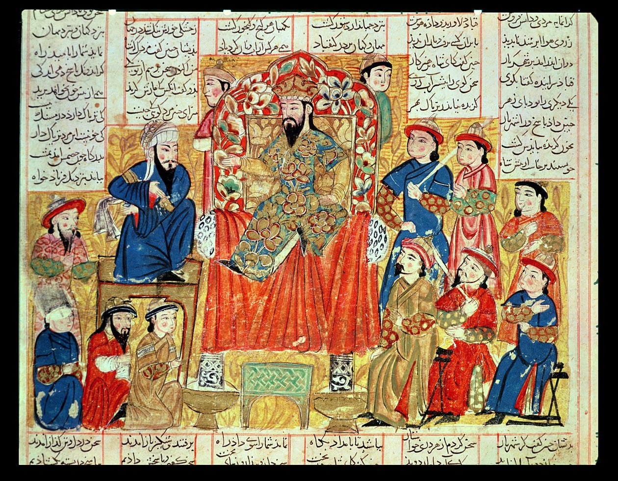 Sultán a jeho dvůr, ilustrace z „Shahnama“ (Kniha králů), od Abu
