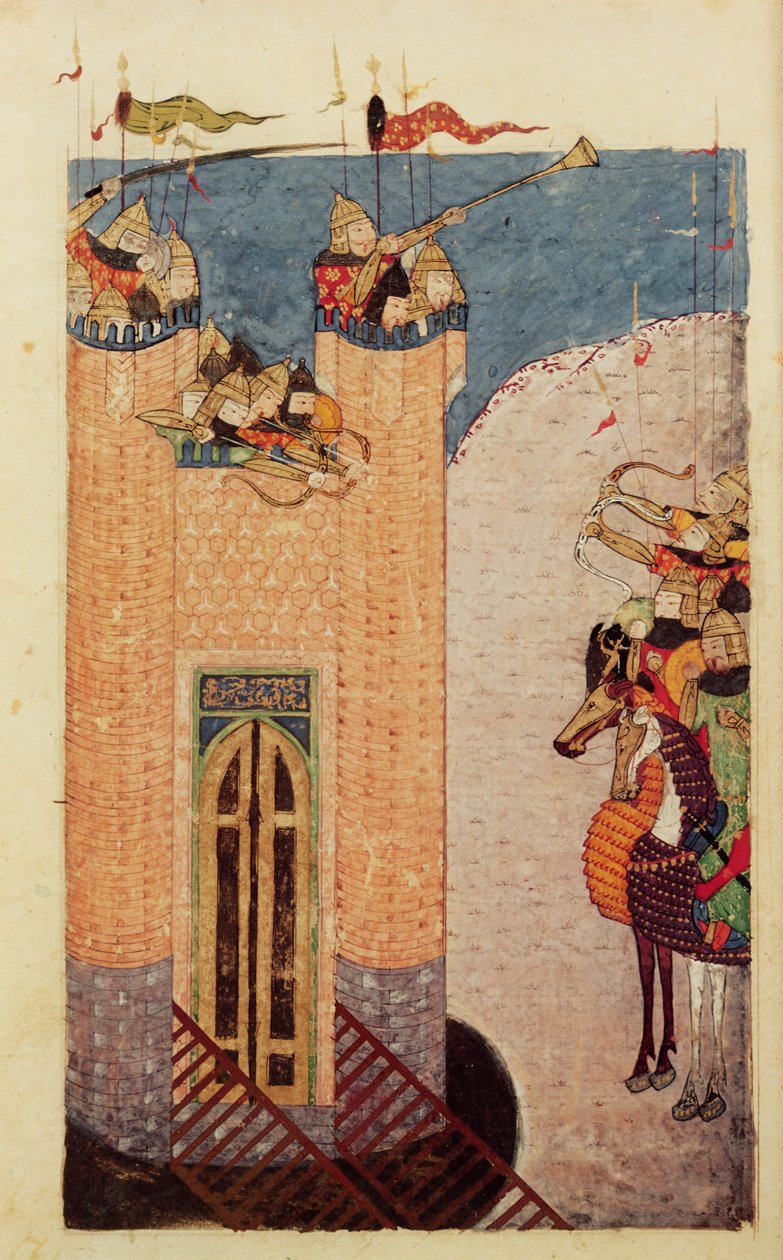 Ms 7926 206 f.149 Mongolové obléhají citadelu, c.1252-60 od Persian School