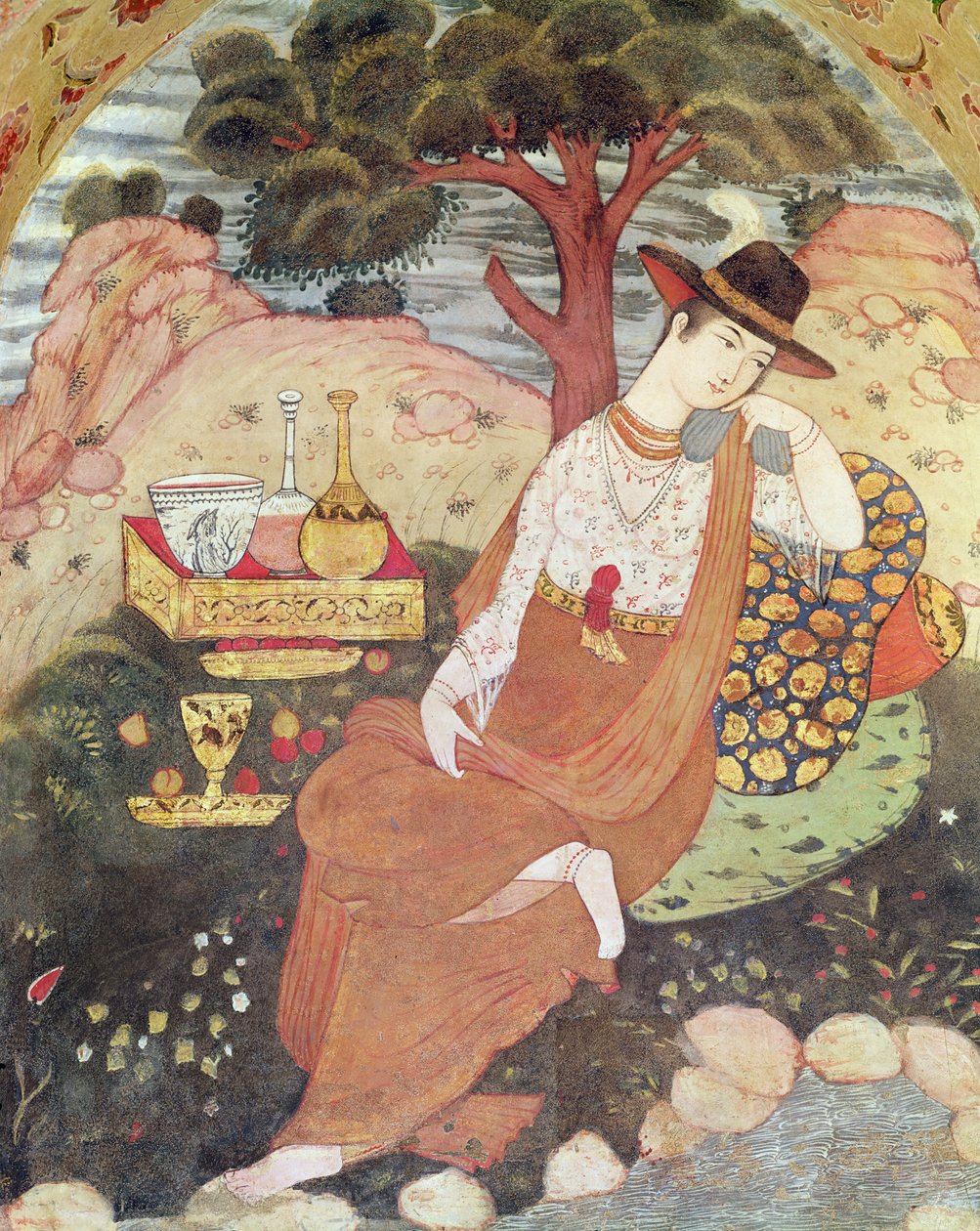 Princezna sedící v zahradě, dynastie Safavid od Persian School