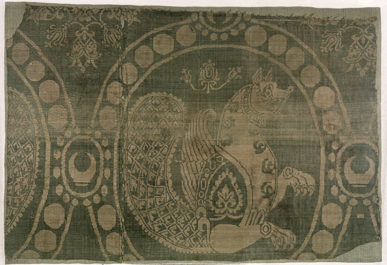 Fragment hedvábí zobrazující Senmurv, Sassanian dynastie (226-651) (textil) od Persian School