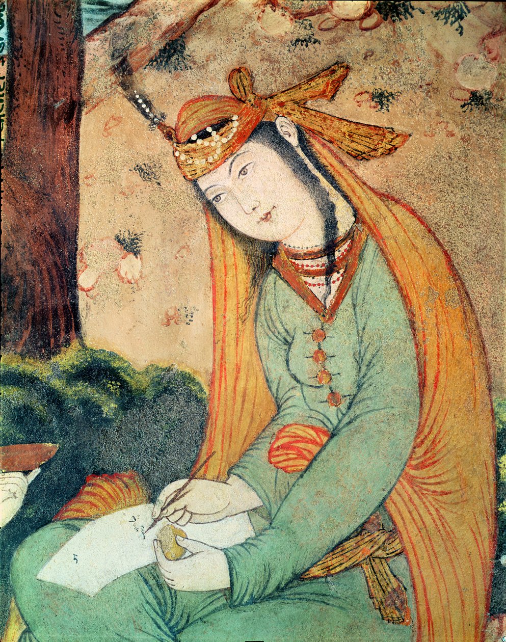 Žena píšící na dvoře Shah Abbas I (1571-1629) 1585-1627 od Persian School