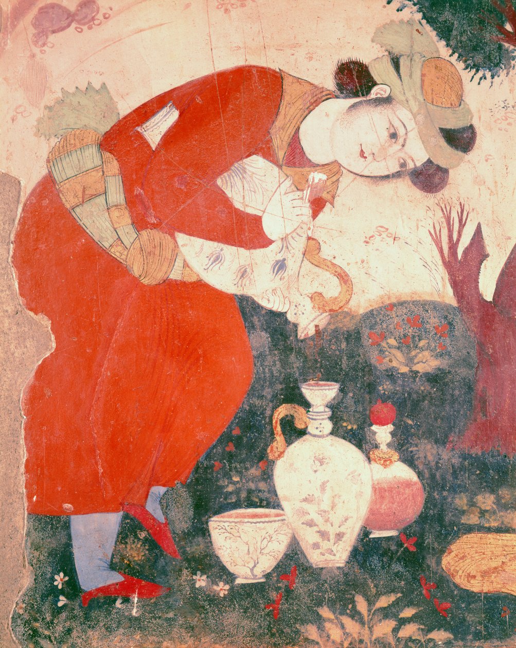 Žena nalévající víno na dvoře Shah Abbas I, 1585-1627 (detail) od Persian School