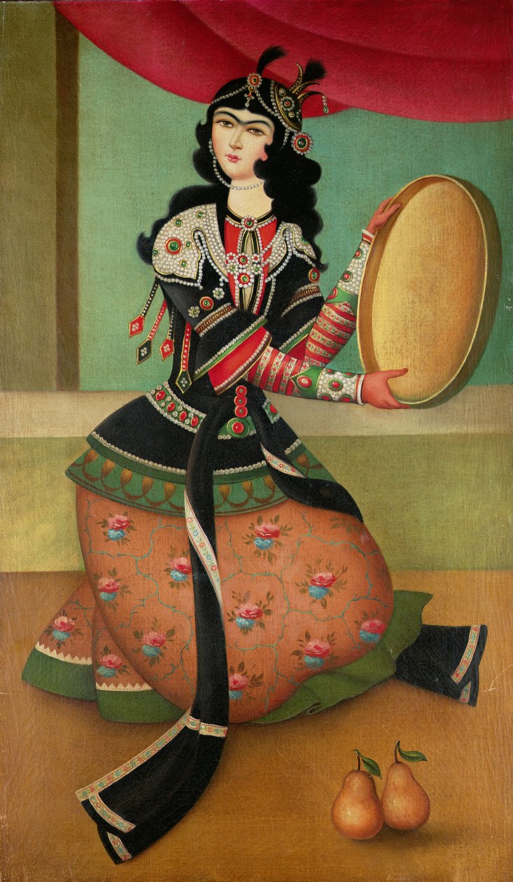Tančící dívka s tamburínou, škola Qajar od Persian School