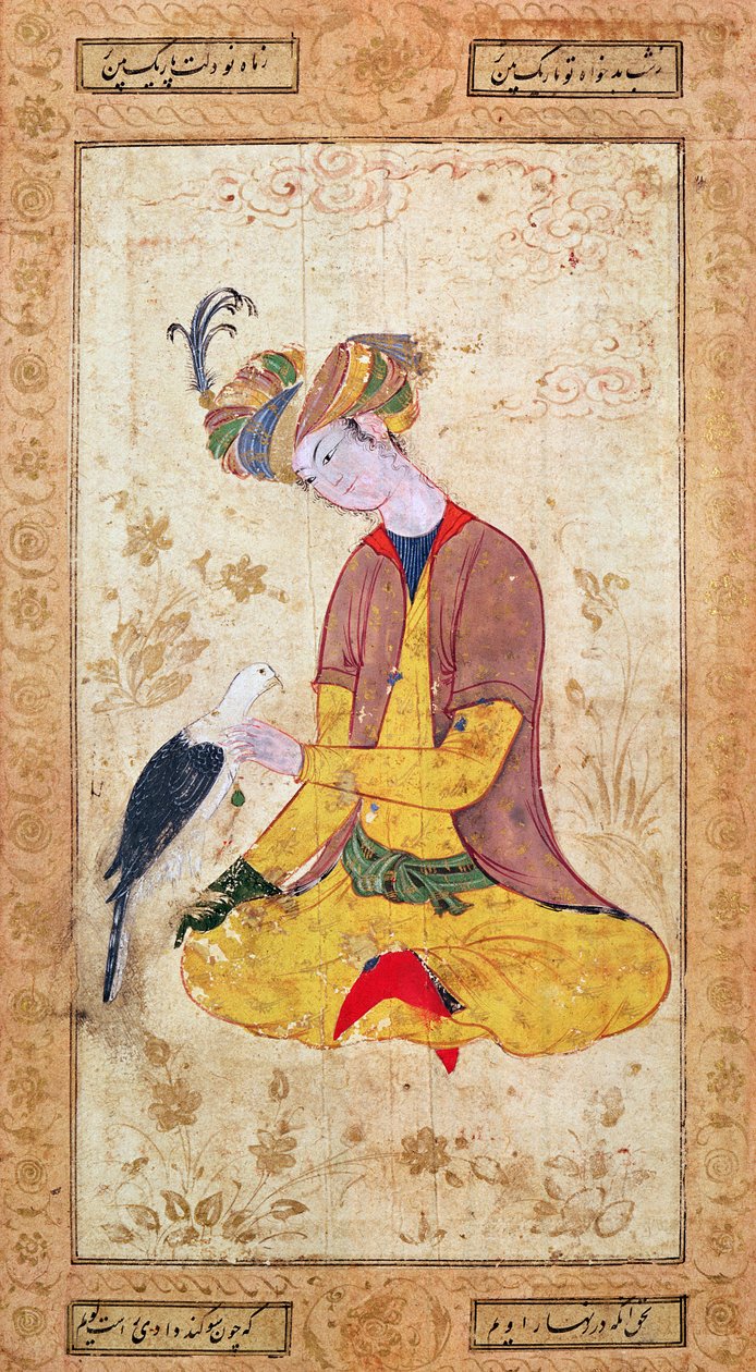 Lovec hladí svého sokola od Persian School