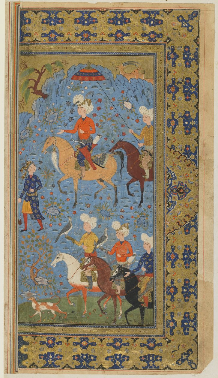 Královský lov ze Shahnamy (Kniha králů) od Firdawsi, kolem 1590-1600 (inkoust, neprůhledný akvarel a zlato na papíře) od Persian School