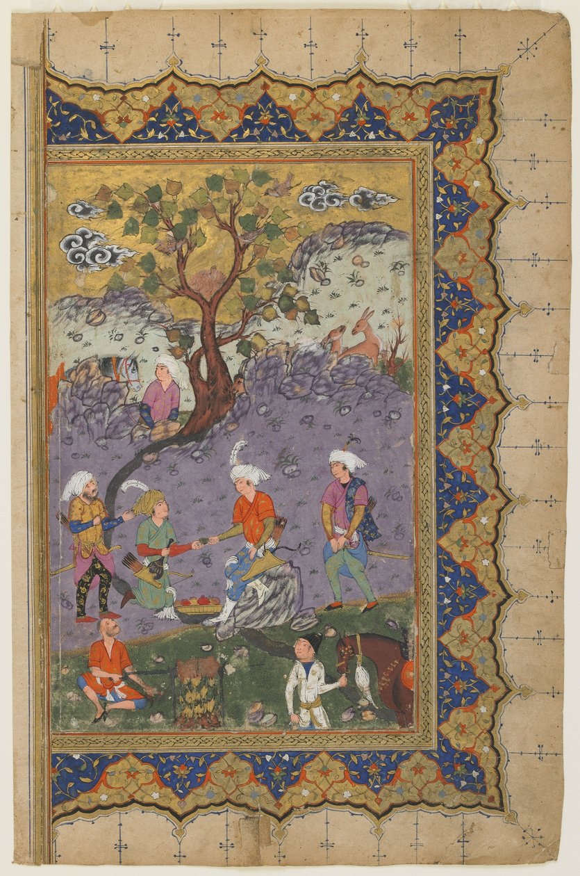 Princ sedící v krajině s obsluhou, cca 1600 od Persian School