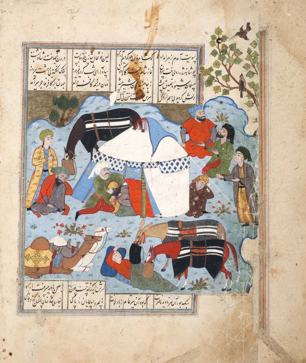 Spící muž je sťat ve svém stanu, kolem roku 1560 (neprůhledný akvarel na papíře) od Persian School