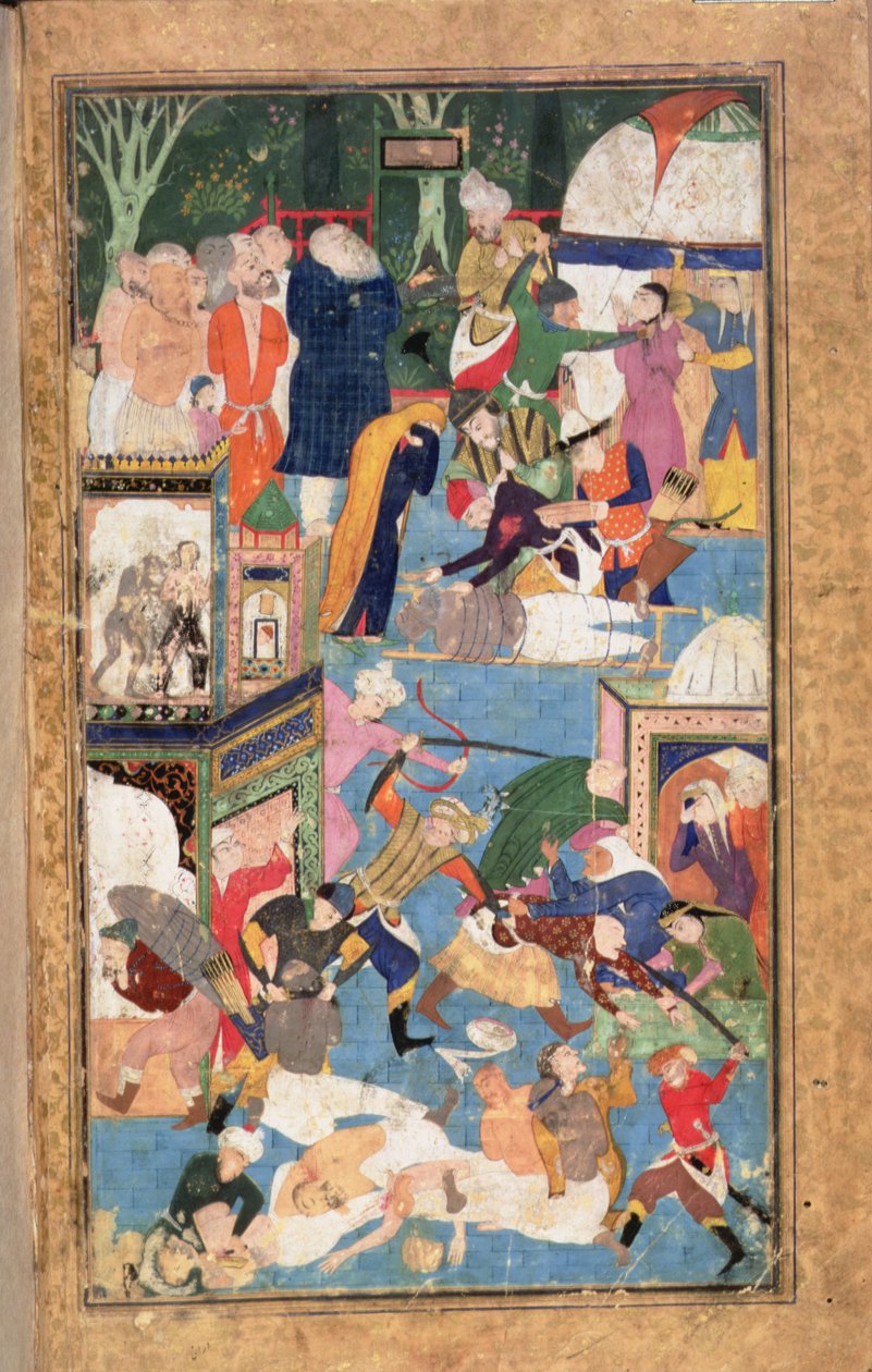 Přidat 22703 fol.52v Vyplenění Isfahánu v roce 1387 ukazuje Timurovy síly rabující, drancující a vraždící od Persian School