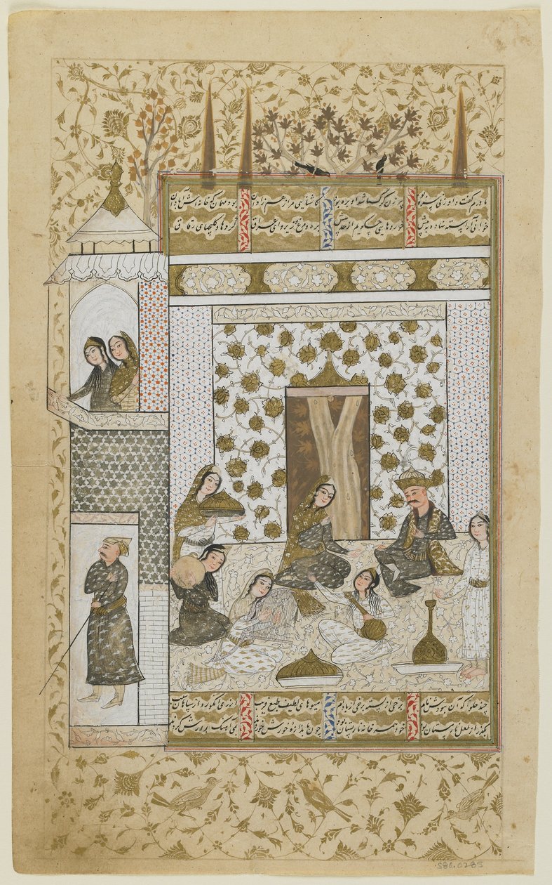 Bahram Gur a princezna v bílém pavilonu, z Khamsa, kolem 1600-10 od Persian School