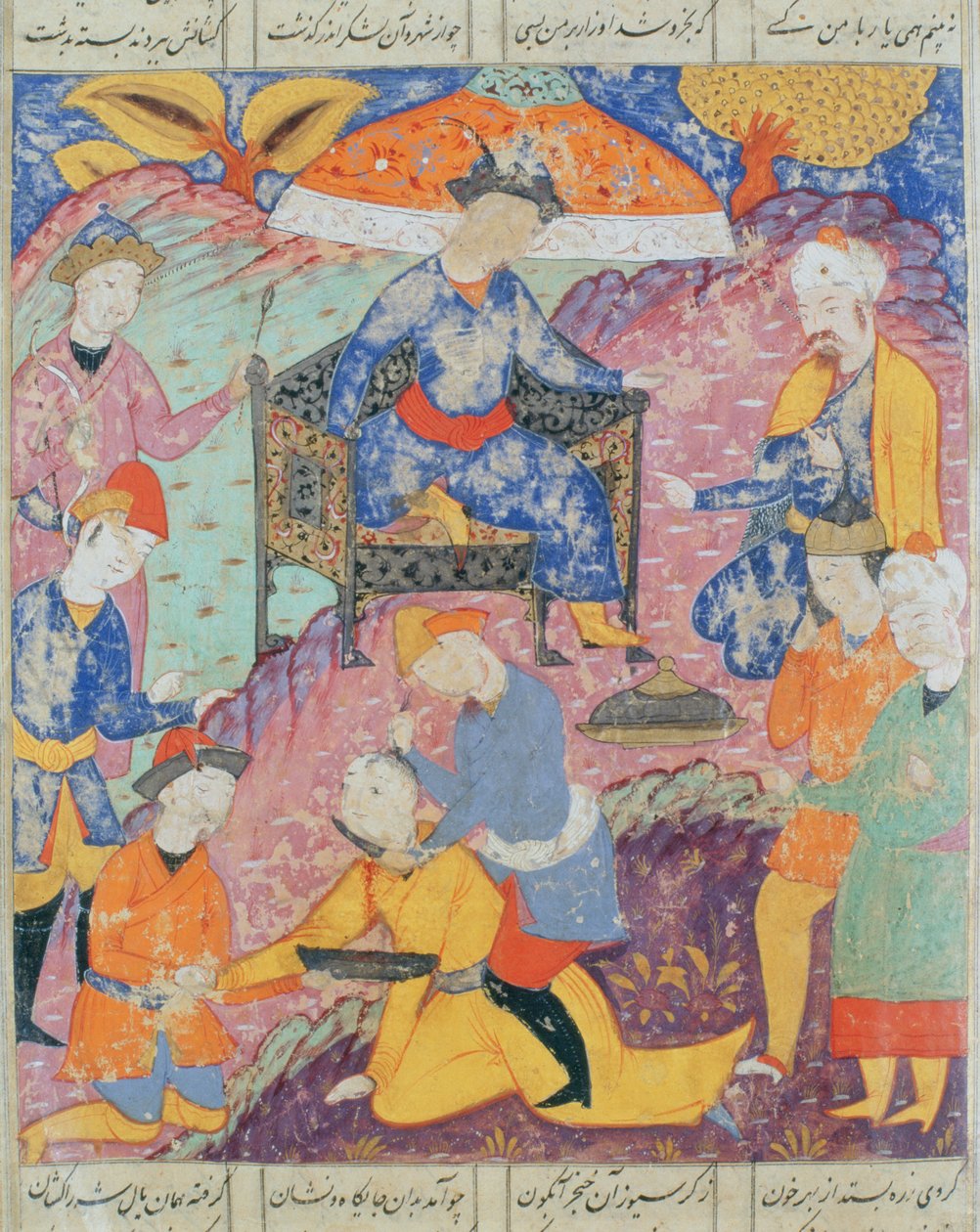 Stětí hlavy Syjawiusze, ilustrace z „Shahnama“ (Kniha králů) od Abu