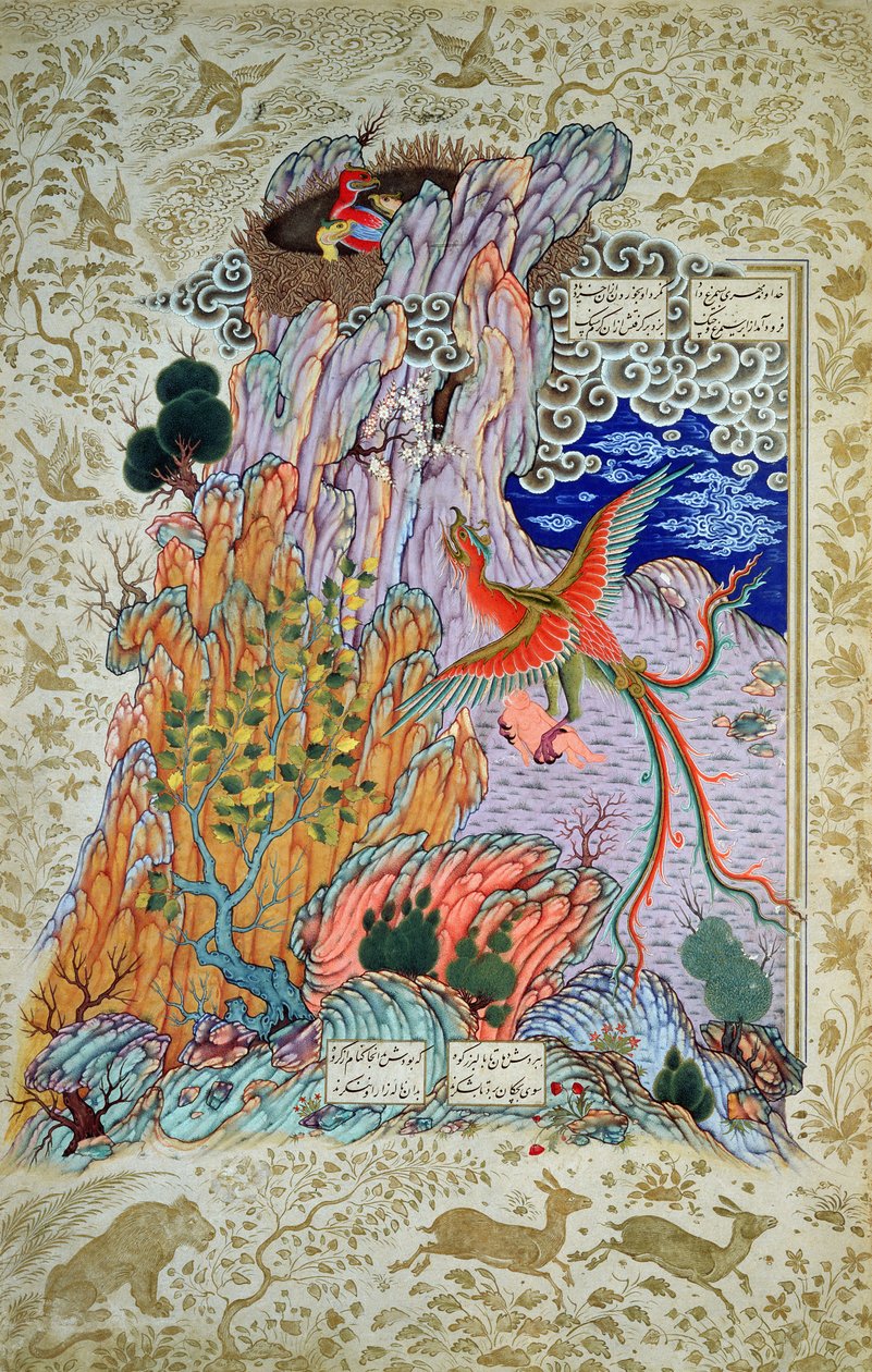 CBL za 277,12 Zal byl zachráněn mýtickým Simurghem z kopie Shahnamy, konec 16. století (kvaš a wc na papíře) od Persian School