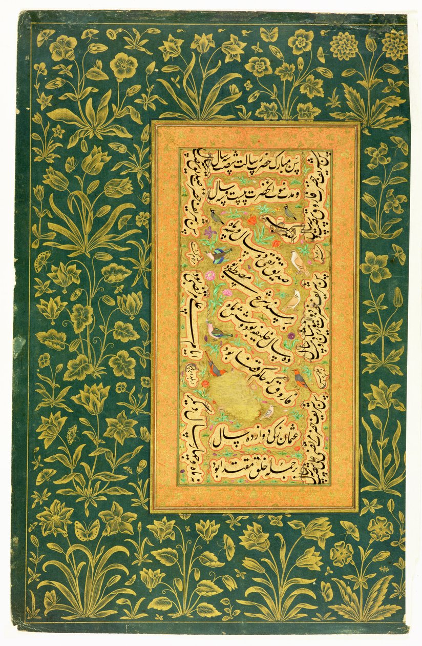 Kaligrafie Mir Aliho z Heratu, s mughalským okrajem, z alba Minto (neprůhledné wc na papíře) od Persian School