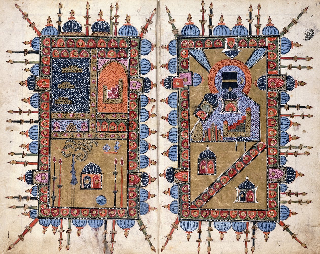 Dekorativní dvojité blány z "Dala"il al-Khayrat", kolem 1800 od Persian School