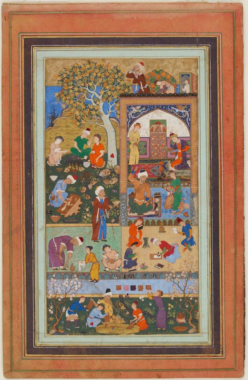 Folio z alba; A School Scene, Tabriz, Iran, Safavid period, c.1540 (neprůhledný akvarel, inkoust a zlato na papíře) od Persian School