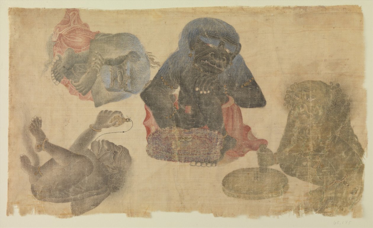 Čtyři zajatí démoni, 1470-1500 (wc a zlato na hedvábí) od Persian School