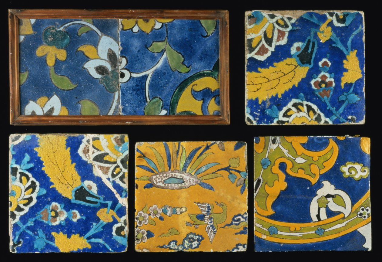Skupina dlaždic Safavid Cuerda Seca (keramika) od Persian School
