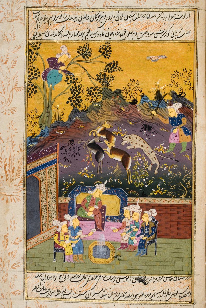 Lovci a oblíbenci pijící s noblesou nebo králem (neprůhledné wc a zlato na papíře) (podrobnosti viz 272920) od Persian School