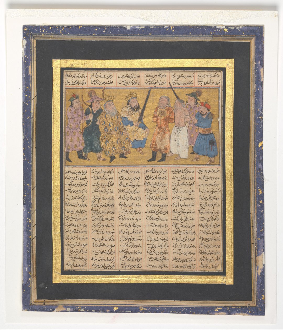 Kai Khusrau Enthroned Holding a Sword, cca 1300-30 (inkoust, neprůhledný akvarel a zlato na papíře) od Persian School