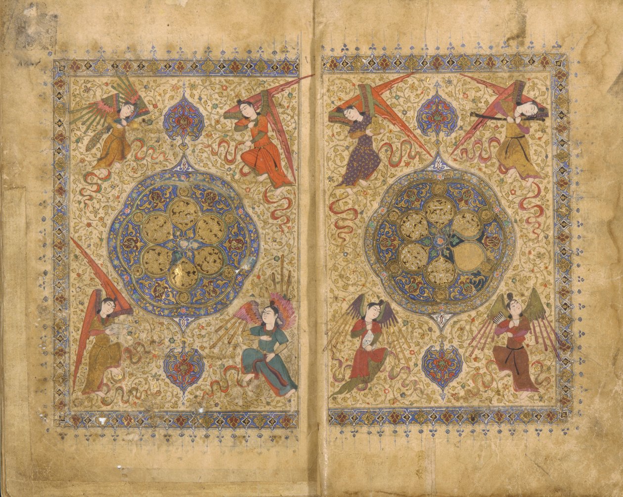 Khamsa (kvintet) od Khwaju Kirmani, Shiraz, Írán, Timuridské období, 1437-38 (neprůhledný akvarel, inkoust a zlato na papíře) od Persian School