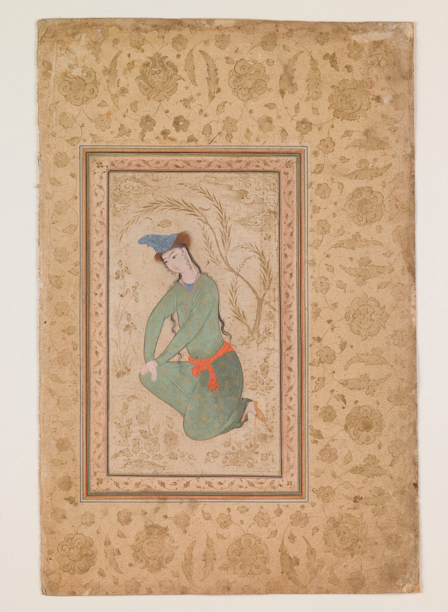 Klečící mladík, počátek 17. století (akvarel na papíře) od Persian School