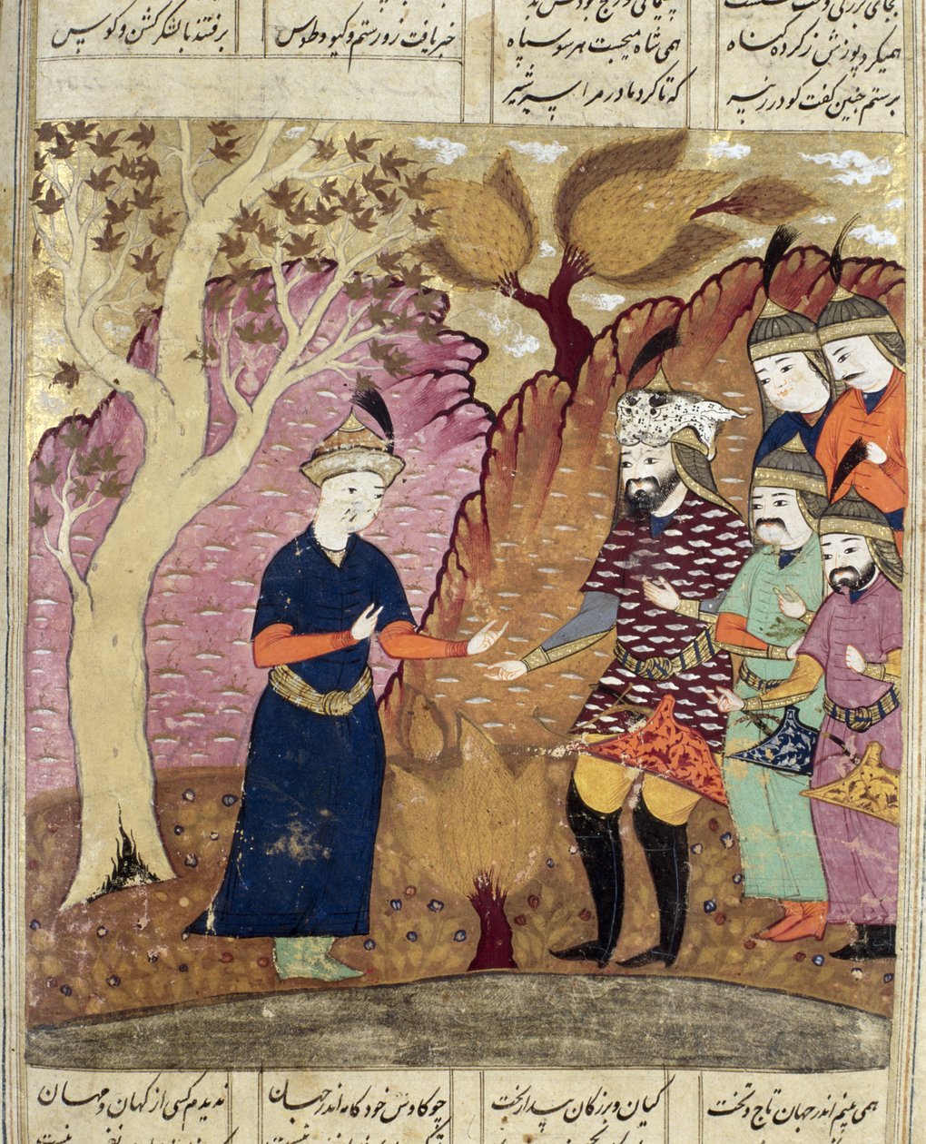 Rytíři nalézající padlého Kawuse, ilustrace z Shahnamy (Knihy králů) od Abul-Qasima Manura Firdawsiho (c.934-c.1020) 1619 od Persian School