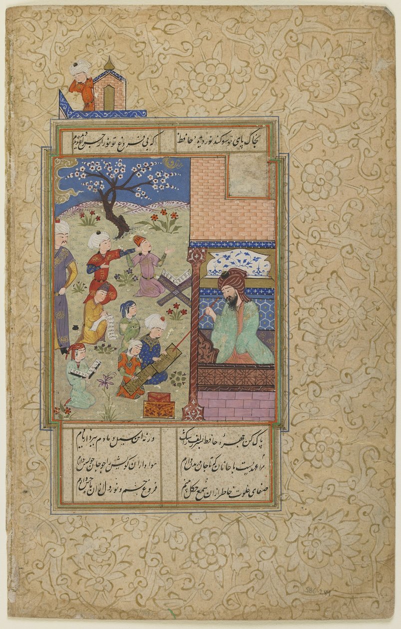 Layla a Majnun ve škole, z Divanu, kolem roku 1490 od Persian School